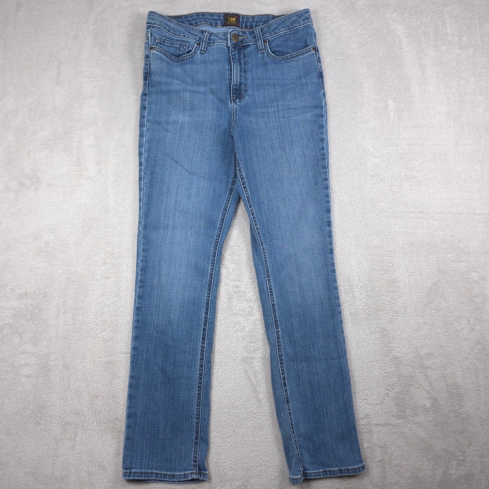 Lee Jeans Women Size 10 Medium Blue Straight Leg Stretch‎ Denim